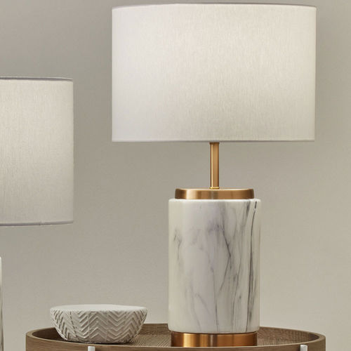 Small Marble Effect Table Lamp White Shade