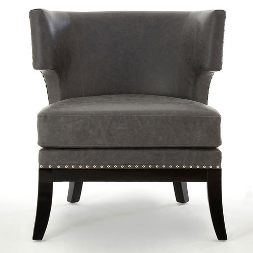 Grey Faux Leather Studded Armchair