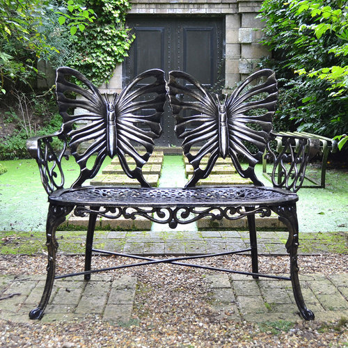 Antique Black Metal Garden Bench Seat