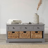 Grey Wooden 3 Drawers and Basket Seat Bench