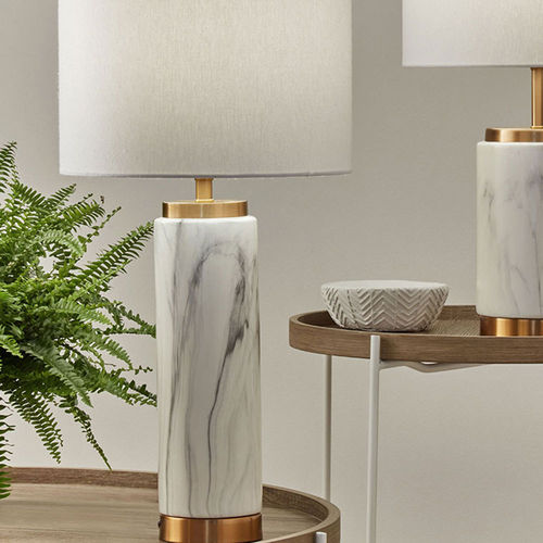 Tall Marble Effect Table Lamp White Shade