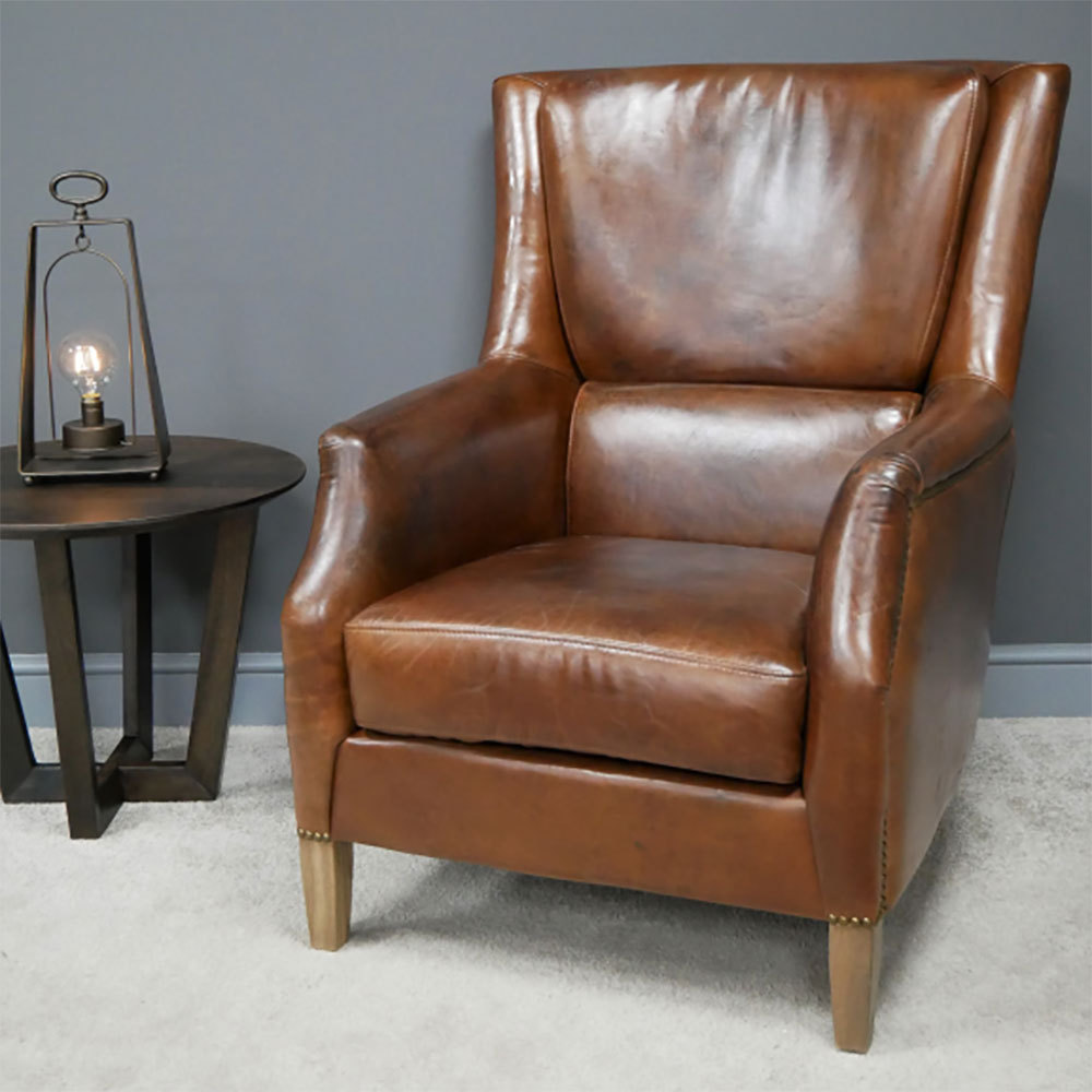 Comfortable Leather Living Room Chair, Brown Arm Chairs