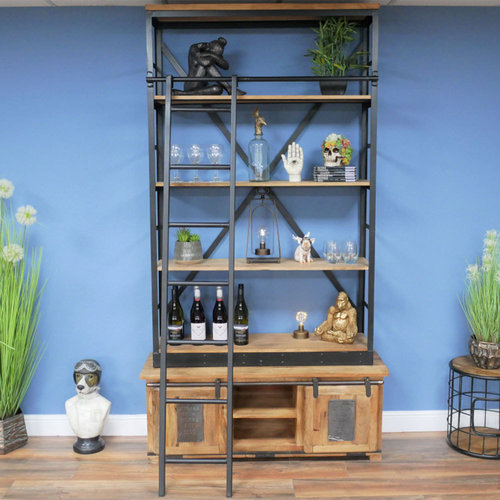 Tall Industrial Style Wood Metal Bookcase