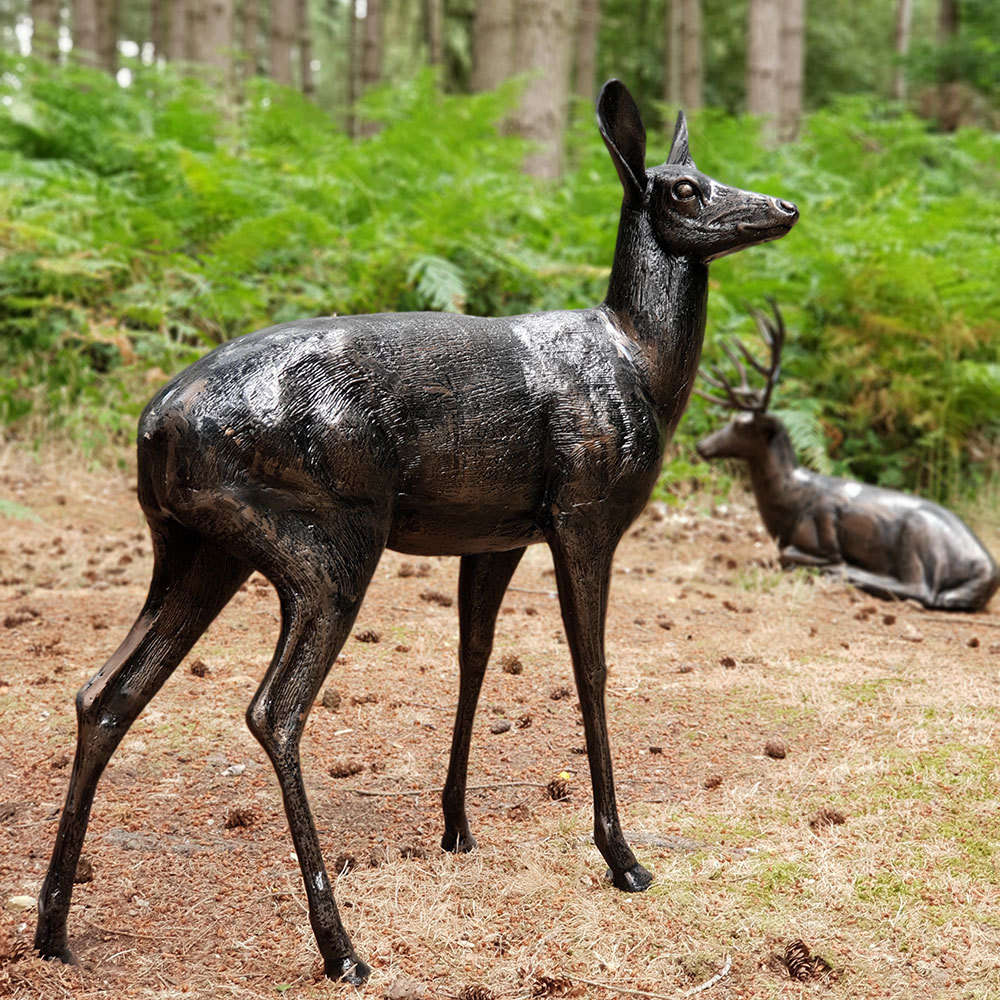 Large Garden Animal Sculptures|Life Size Metal Deer - Candle and Blue