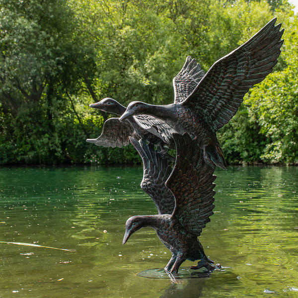 3 Metal Flying Ducks Tall Garden Sculpture