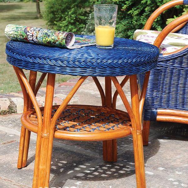 Small Low Round Blue Cane Conservatory Table