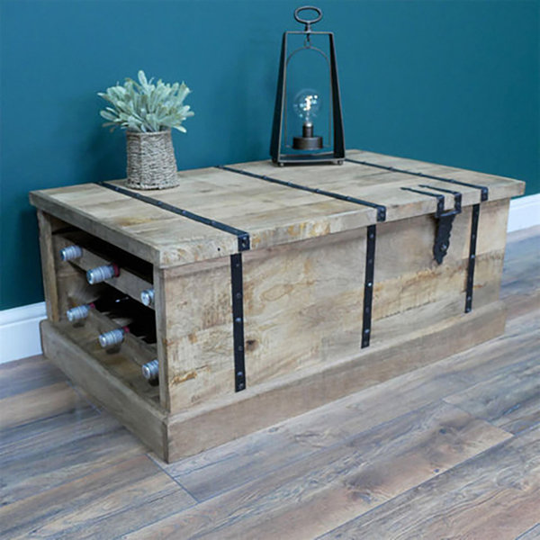 Iron Wood Coffee Table Storage Trunk