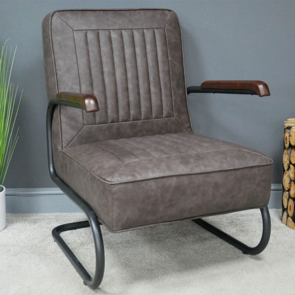 Vintage Industrial Style Grey PU Leather Armchair
