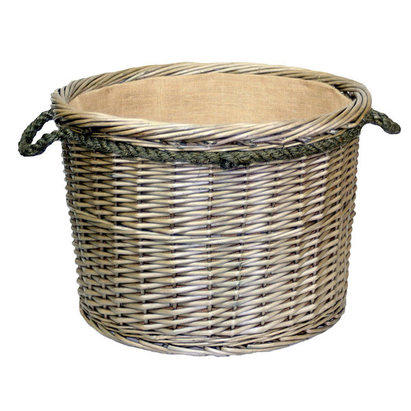 Large Round Rope Handled Willow Log Basket