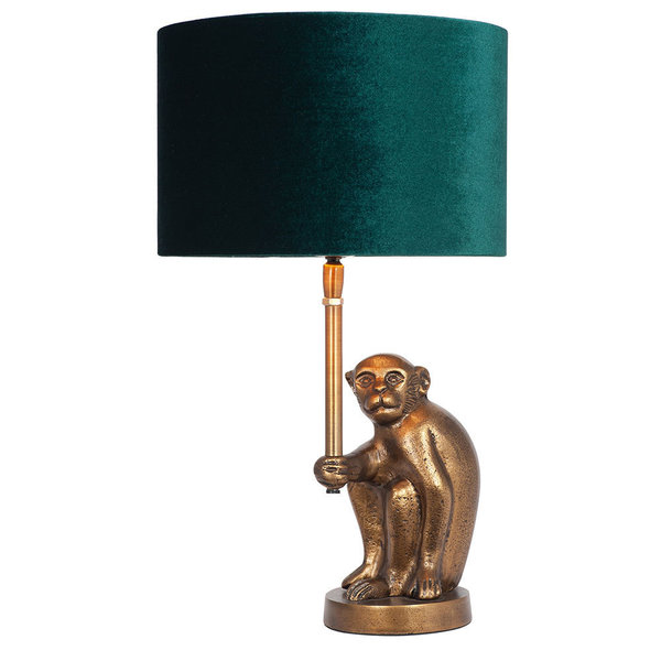 Antique Brass Style Monkey Table Lamp Green Shade