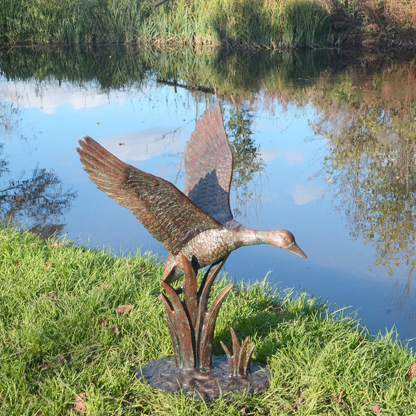 Metal Flying Duck Garden Sculpture