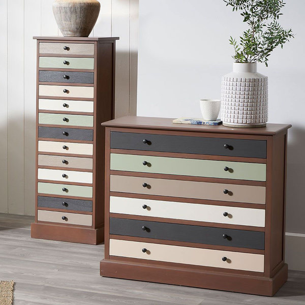 Loft Pine Wood Multicoloured 6 Drawer Chest of Drawers