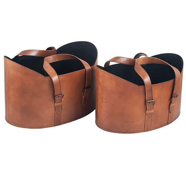 Vintage Brown Leather Set Magazine Baskets