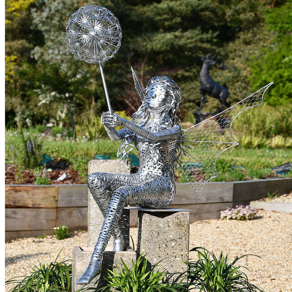 Gentle Sitting Metal Fairy Garden Sculpture